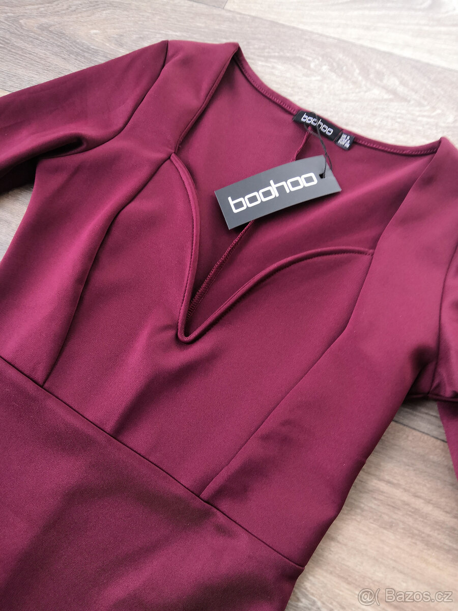 Svůdné vínové midi šaty - 7