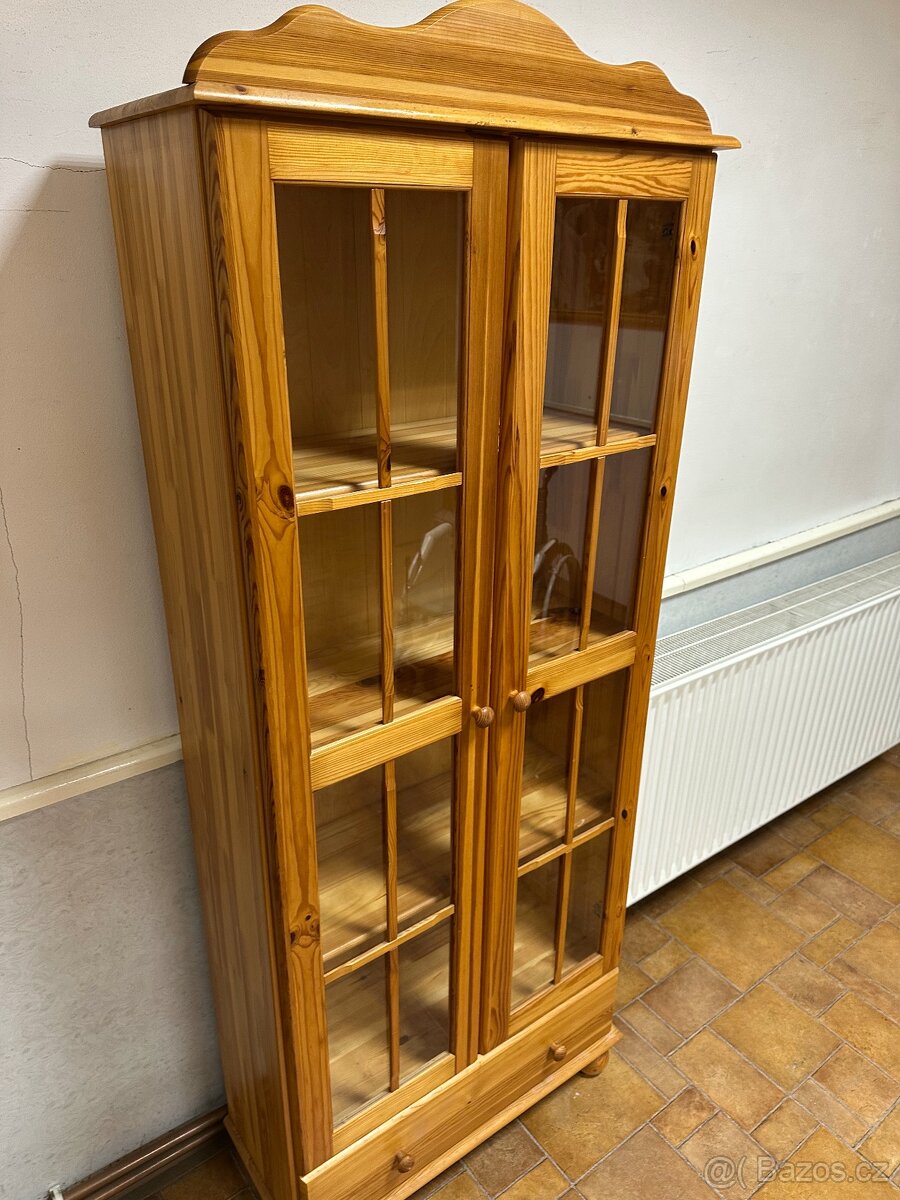 Masivní knihovna, vitrína, 100% dřevo, borovice - 7