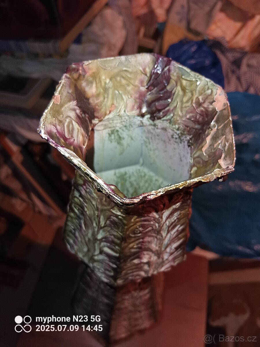 Staré keramické kovové porcelánové vázy malovane - 7