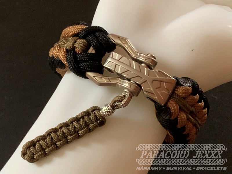 Paracord náramek (19 cm) black - brown - bronze - 7