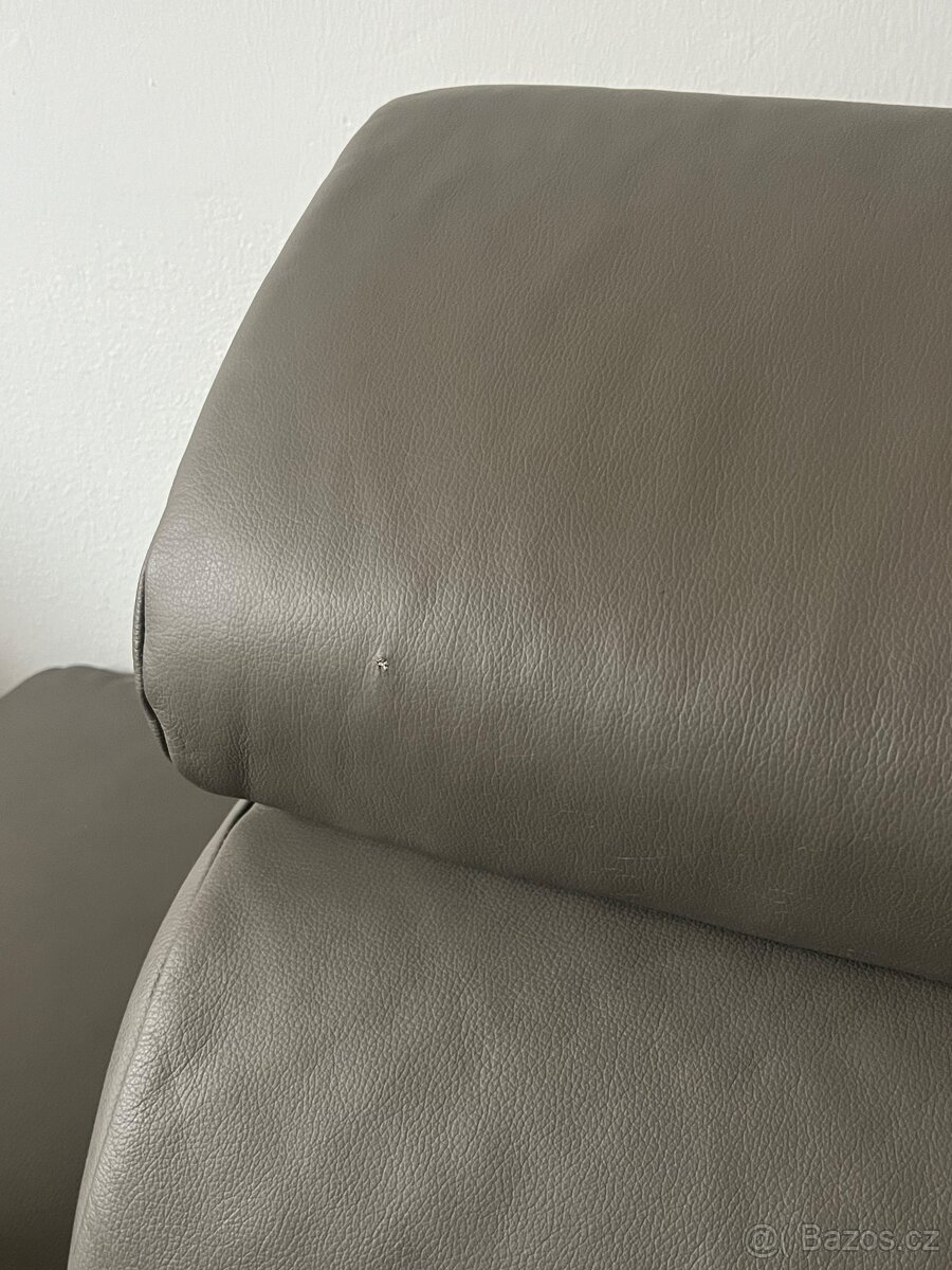 Kožený rohový šedozelený gauč - 7
