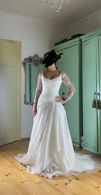 Nové ivory luxusní hedvábné krajkové svatební plesové šaty - 7