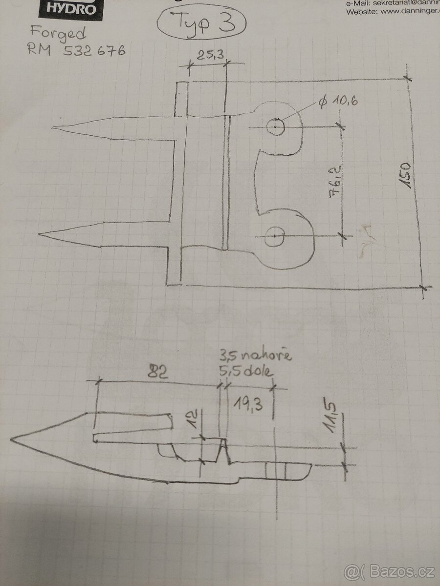 Dvouprsty - náhradní hroty na lišty kombajnů - 7