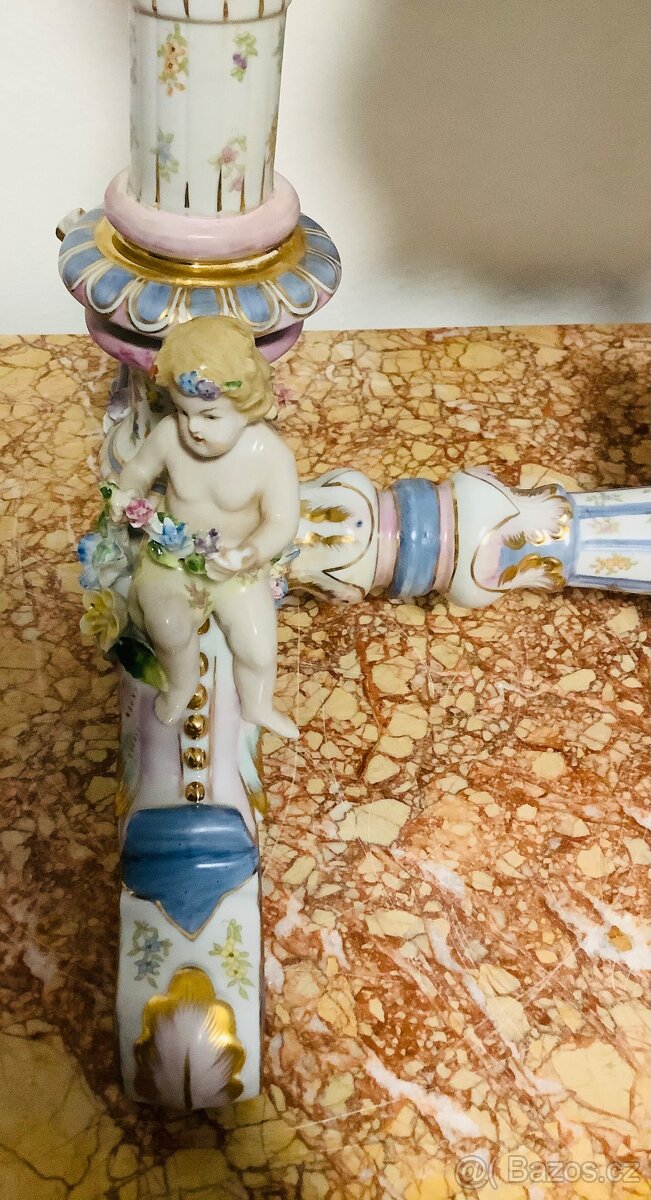 Staré porcelánové stolní zrcadlo Německo - 7