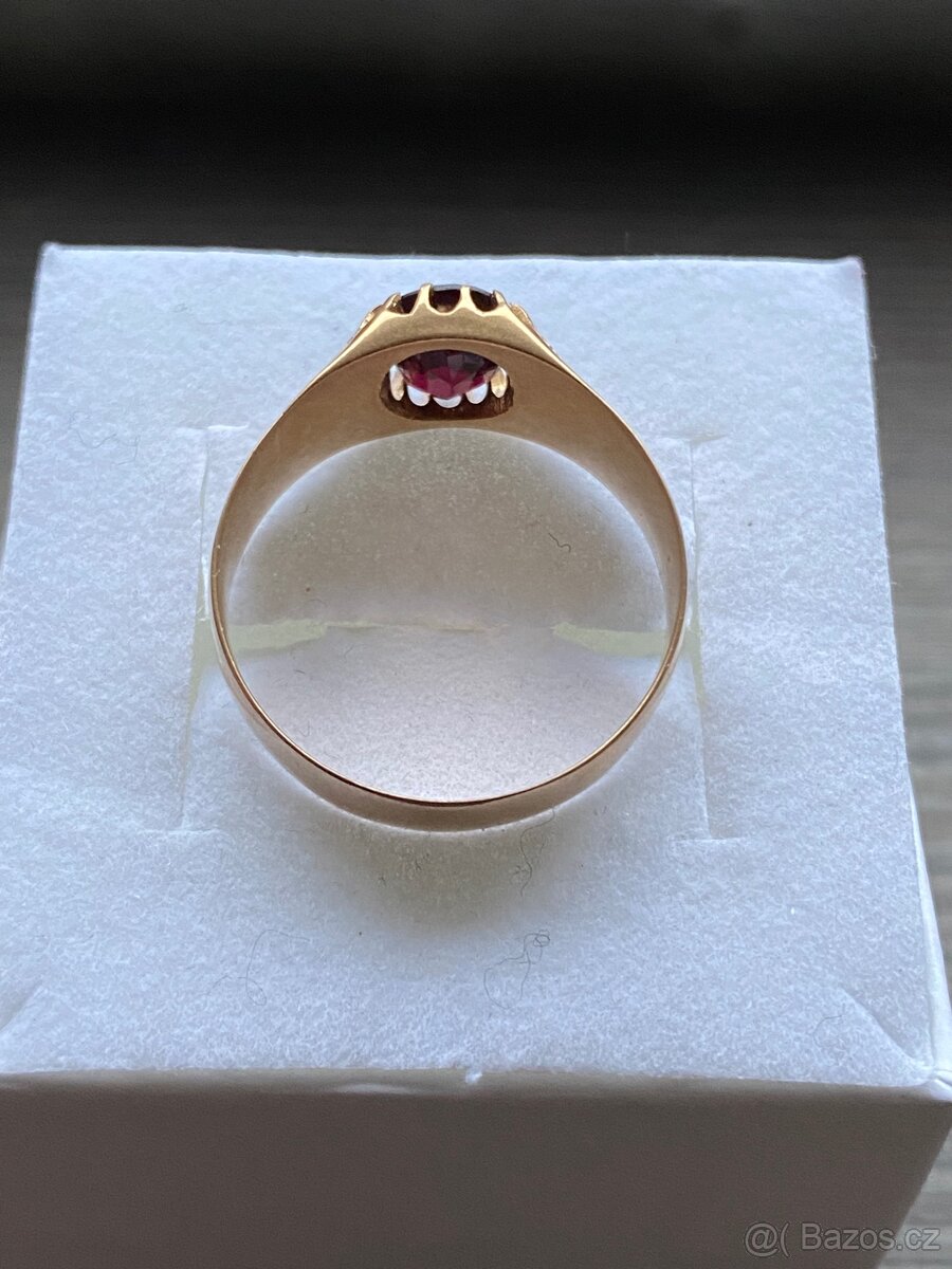 Zlatý prsten s rubínem, růžové zlato - 7