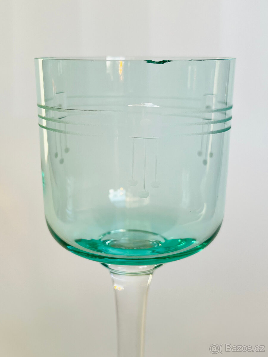 Starožitná secesní sklenice 120ml, uranové sklo - 7