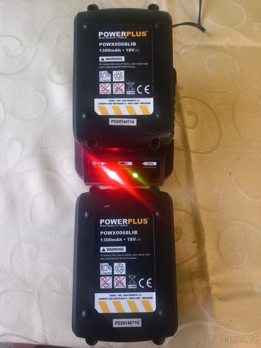 PowerPlus 18V 1300mAh, 2ks + nabíječka + napájecí kabel - 7