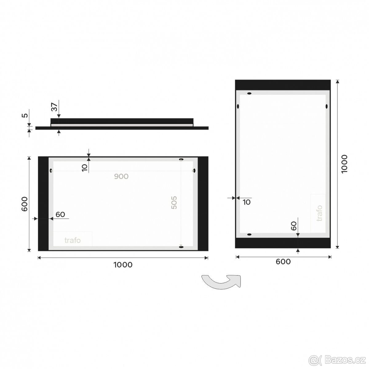černé LED zrcadlo 1000x600 - 7