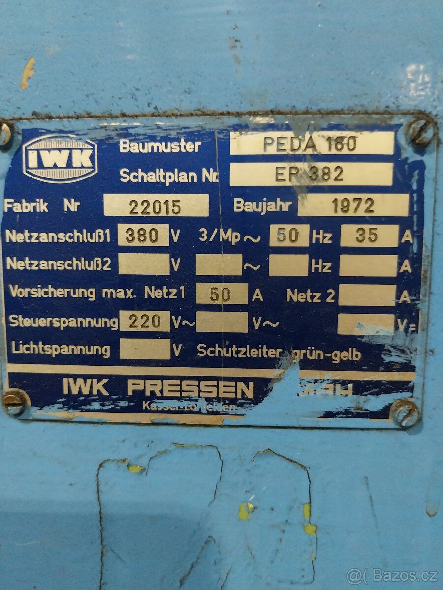 PRODÁME Excentrický lis IWK PEDA 160/1500 - 7