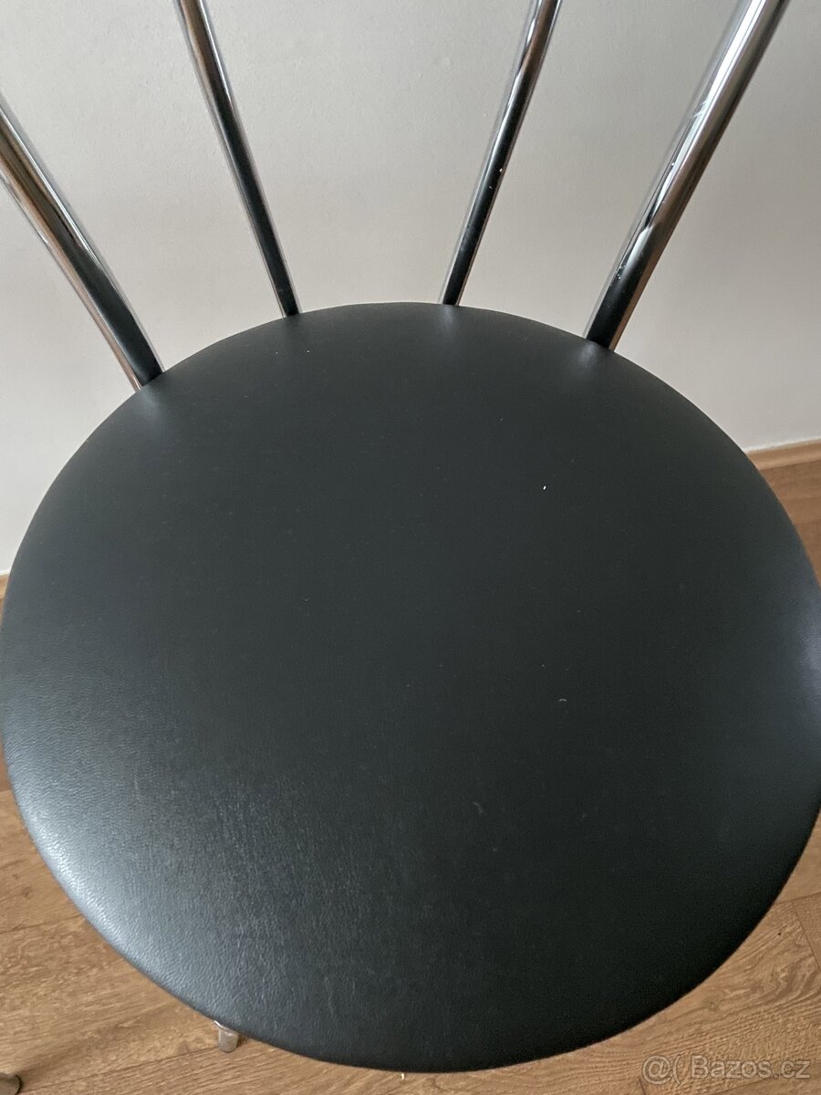 Barové židle chrom, černá kůže 3 kusy - 7