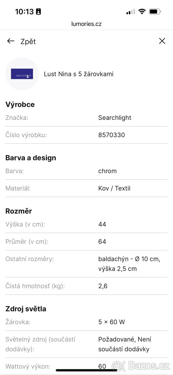Prodám lustr pro 5 žárovek - 7
