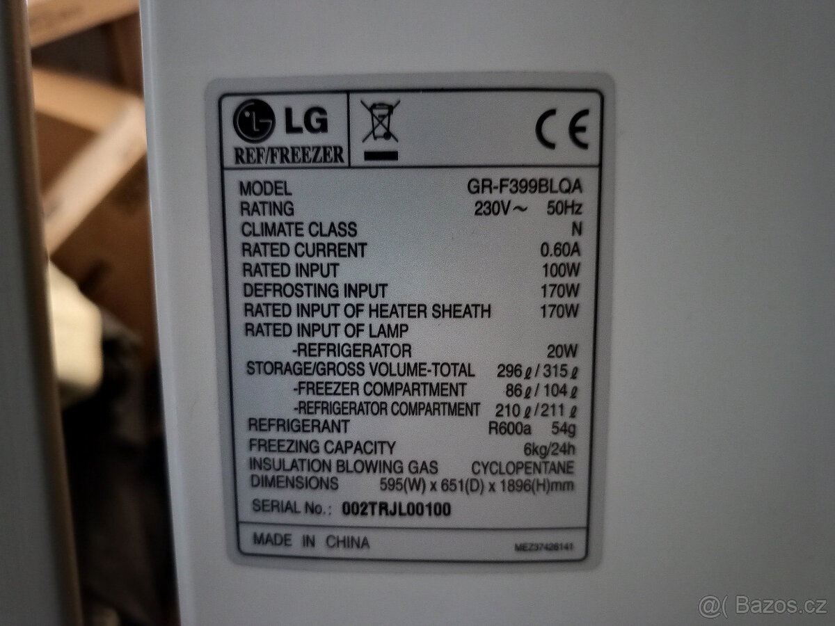 NO FROST CHLADNIČKA S MRAZNIČKOU LG - A++ - 190cm - 7