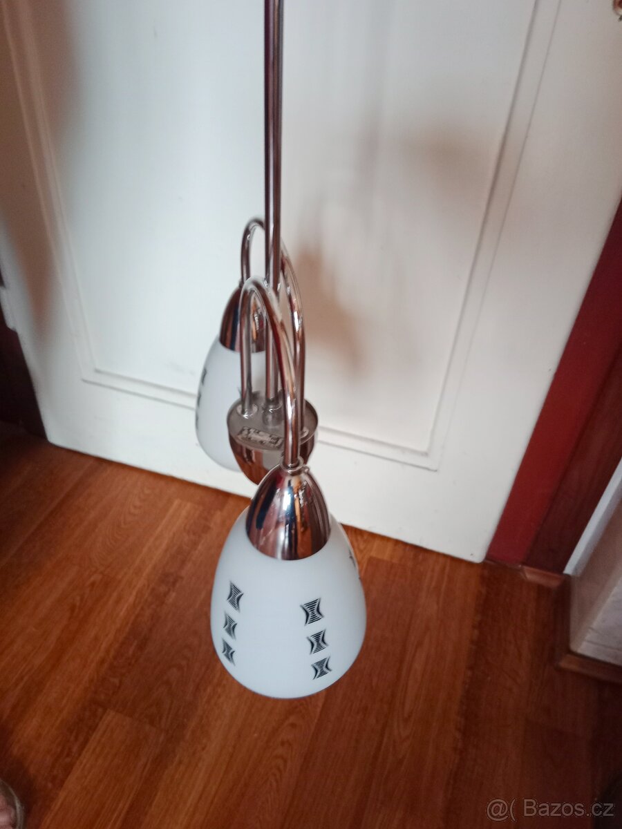 starý retro dvouramený art-decový chromový lustr,ce - 7