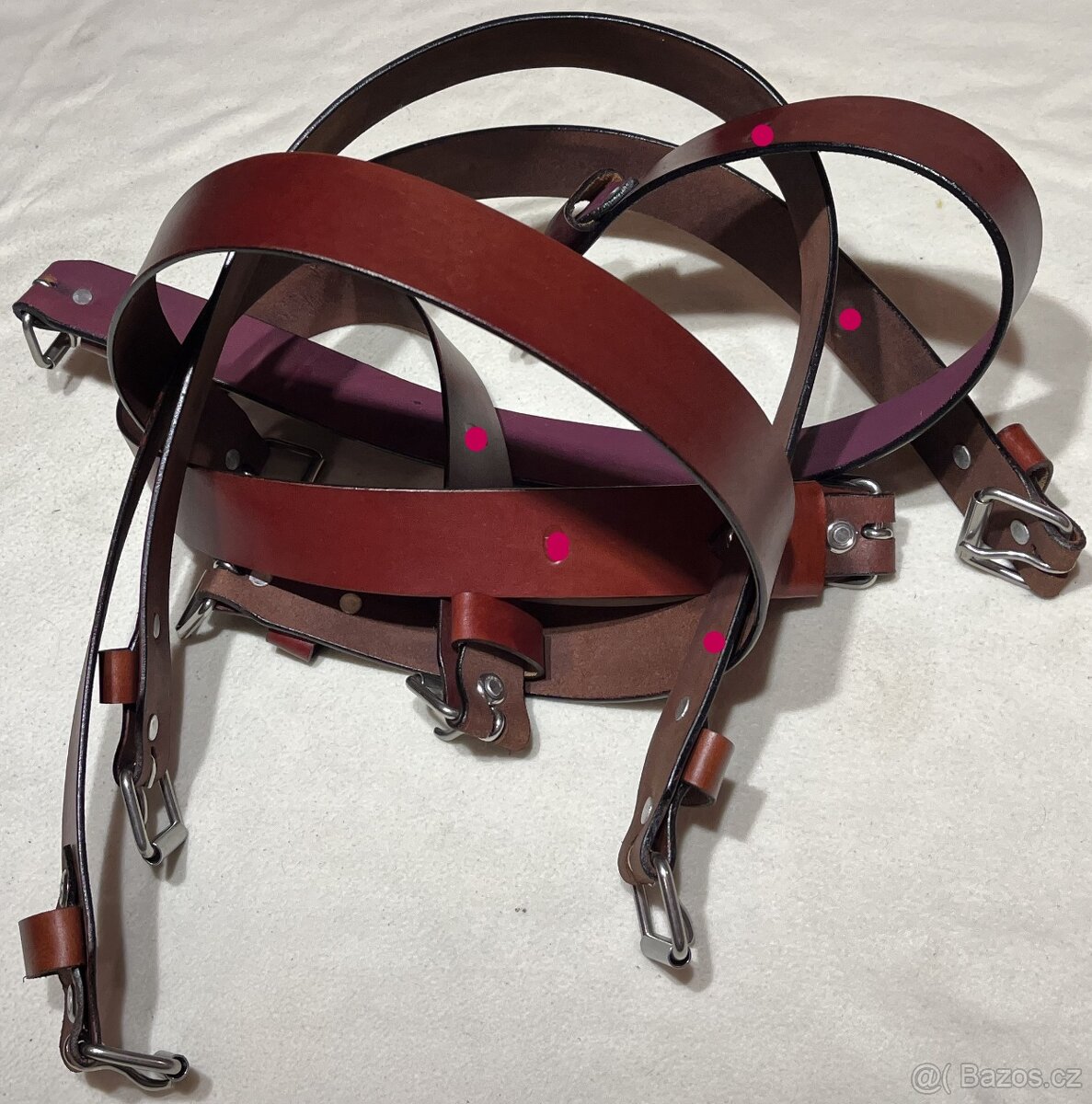 Westernový zadní podbřišníkový řemen kožený červený - 7