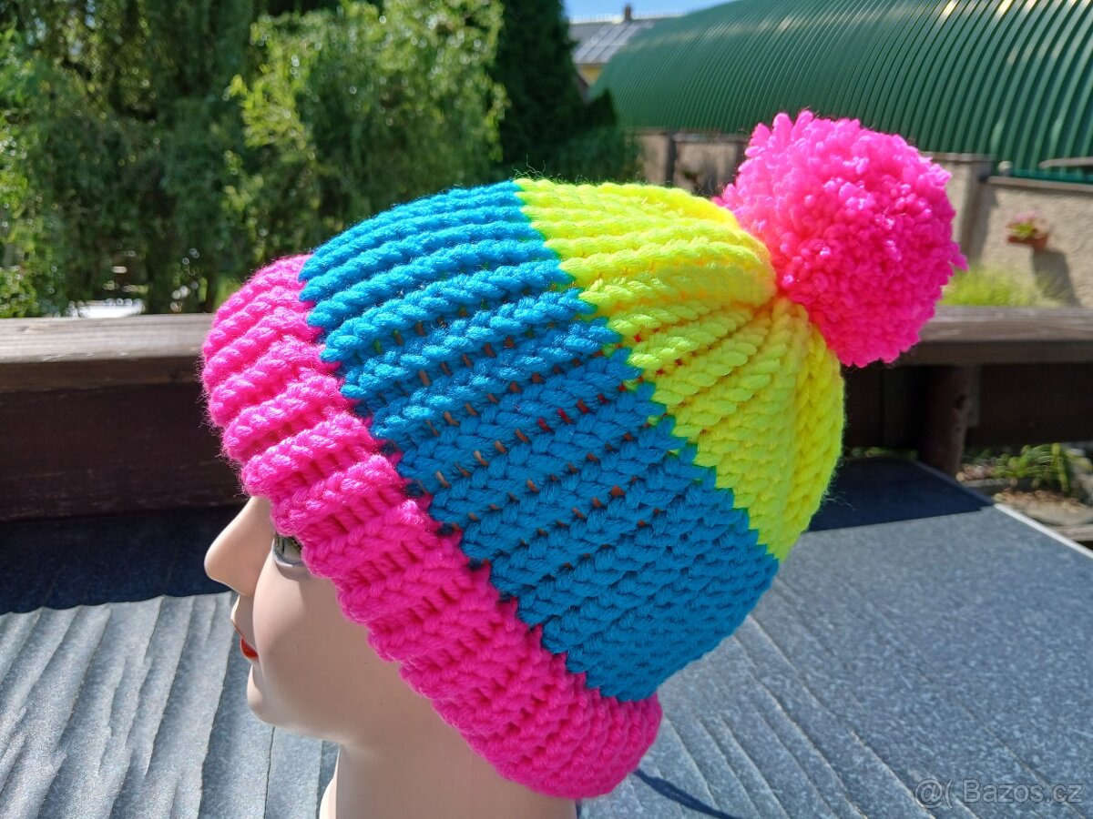 Nový pletený kulich dvojitý lem, - 7