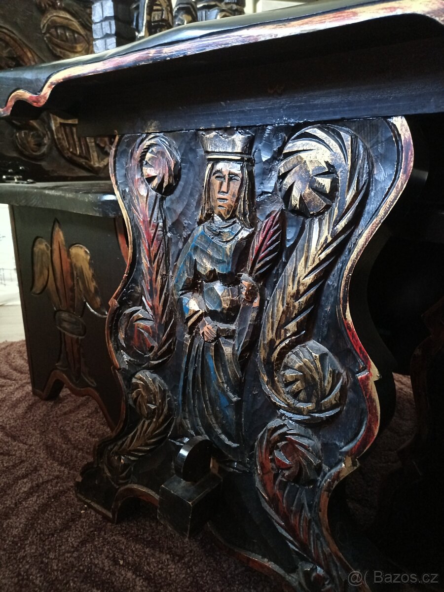 Unikátní (antik) Šachový stolek, ručně vyrobená šachová sada - 7