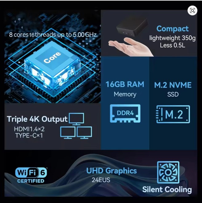 Mini PC i9-10980HK 16GB DDR4 2TB SSD M.2 + Office 2024 - 7