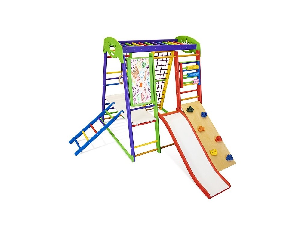 Domácí dřevěné dětské hřiště a lezecký rám, lezecké sítě - 7