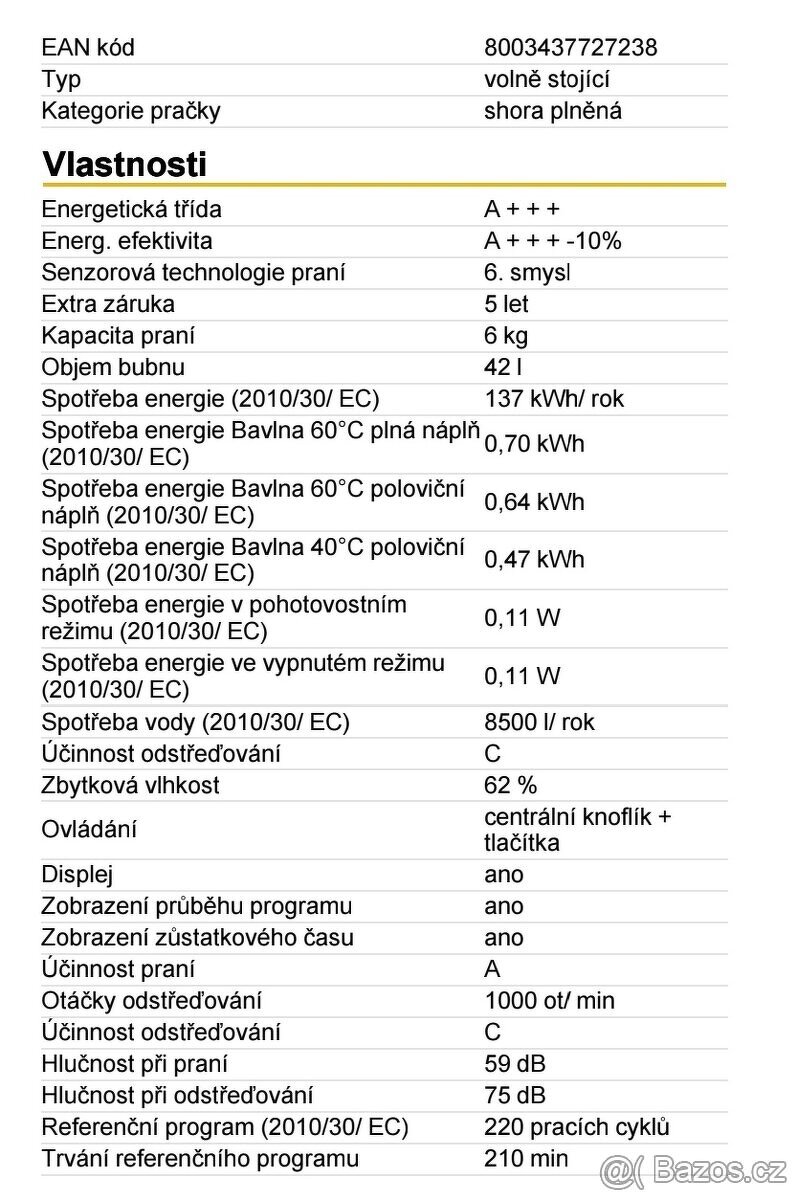 Whirlpool A+++, 6kg, 1000ot.min - 7