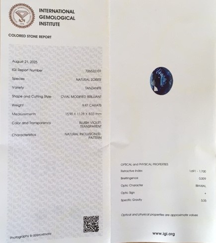 Tanzanit 9,47 karátu - 7