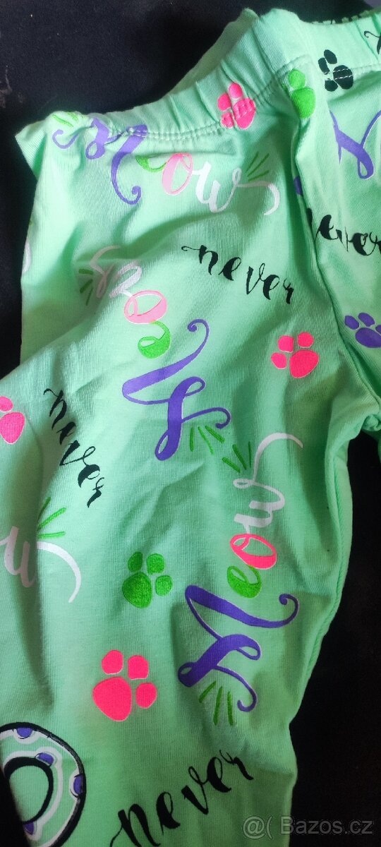 Dětské sv. zelené legíny s kočkou, 3 vel. - 7