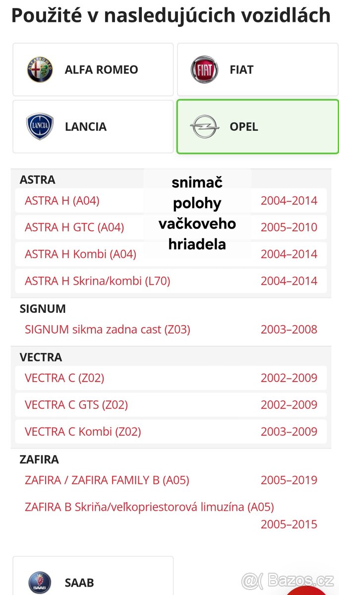 Snimac polohy vacky Afa, Fiat, Opel, Lancia, Saab - 7