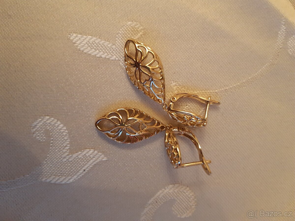 Luxusní visící pozlacené náušnice - 7
