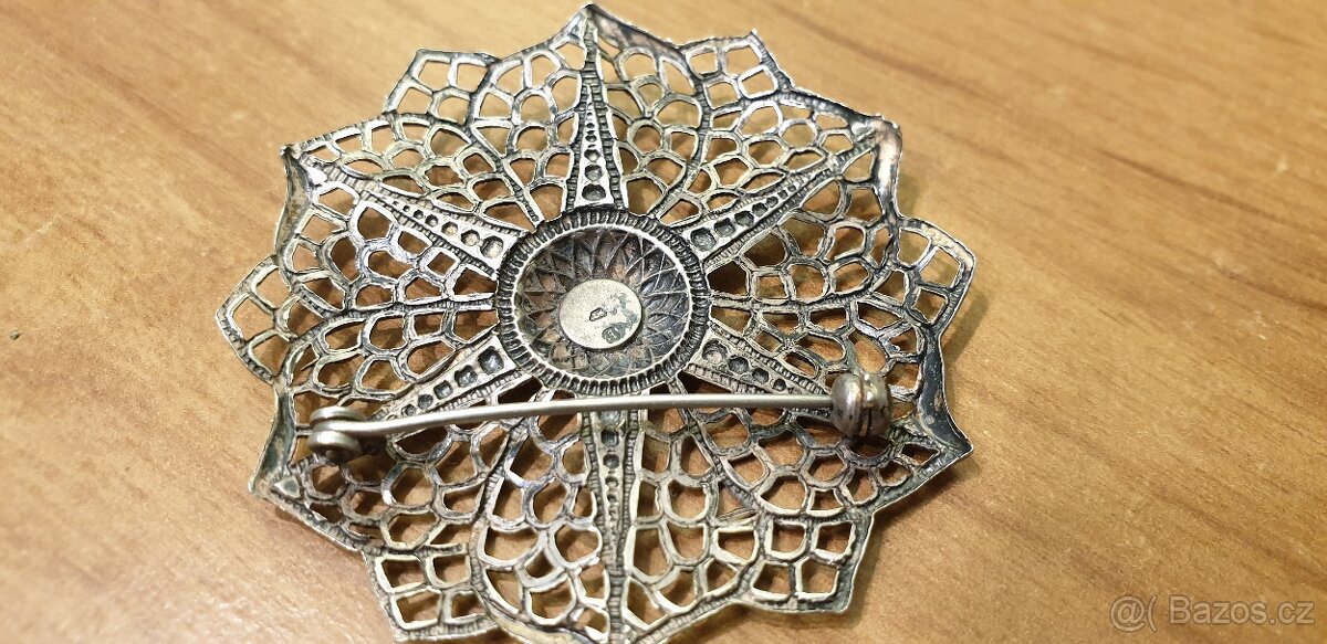 STARÁ STŘÍBRNÁ FILIGRÁNOVÁ BROŽ - 7