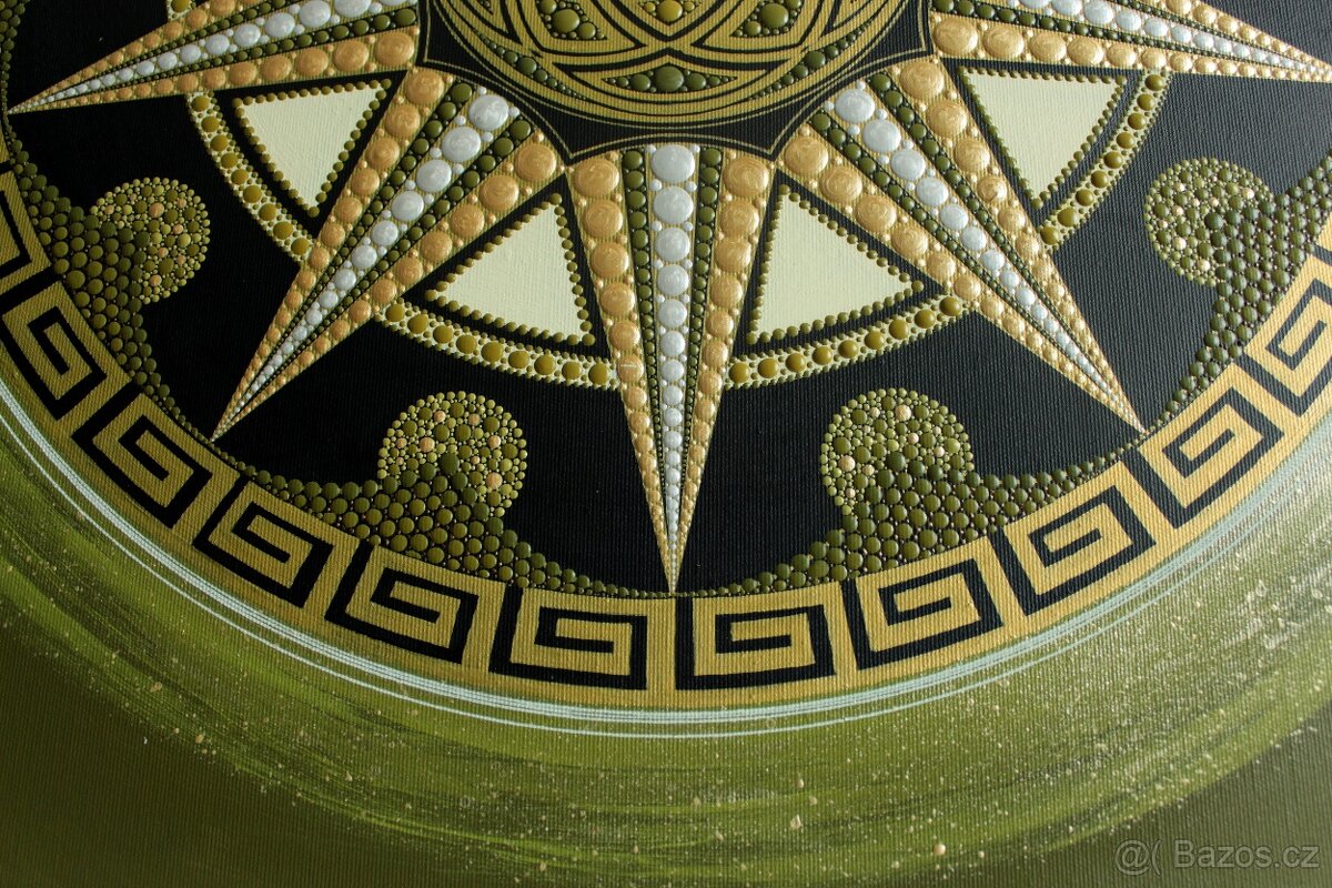 Mandala -olivově zlatá 60x60 cm posvátná geometrie - 7