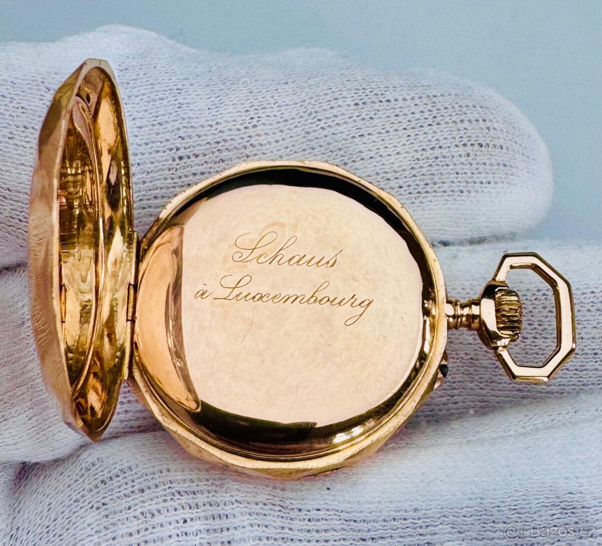 18K CELO ZLATÉ KAPESNÍ HODINKY S MONOGRAMEM - FUNKČNÍ - 7