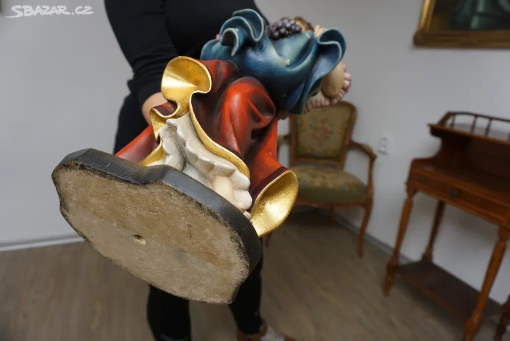 Velká dřevěná malovaná socha ruční práce v - 61 cm - 7