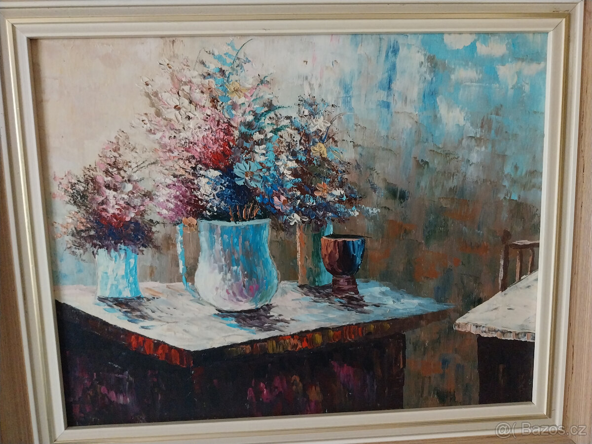 Květiny ve váze, pastózní olej na plátně, 70tá léta - 7