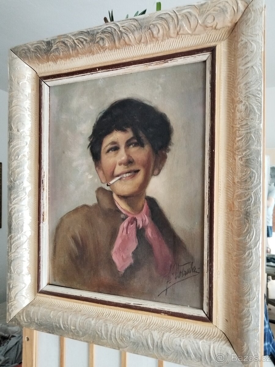 obraz ROŠŤANDA S CIGARETOU portrét, olej, František Votruba - 7