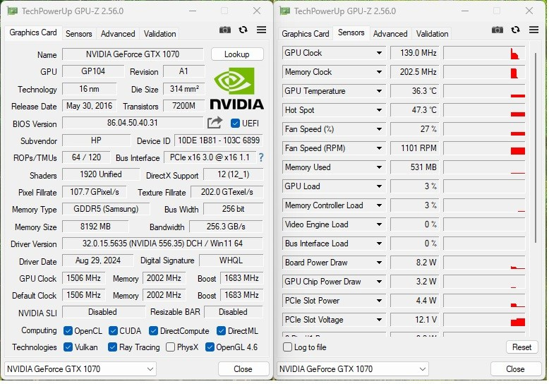 HP Nvidia Geforce GTX 1070 - 8GB - 7