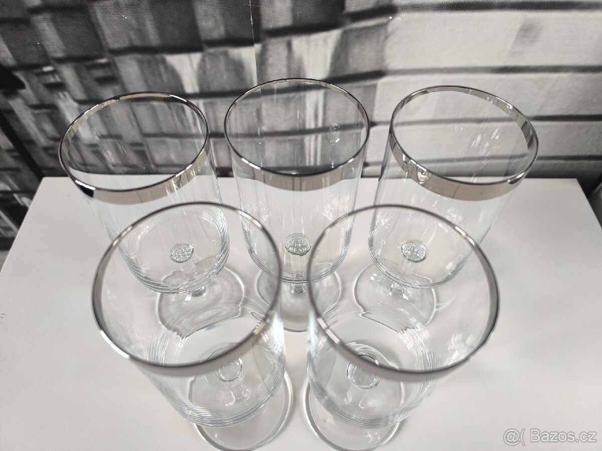 Sada vintage sklenic na noze s platinovým okrajem - 7