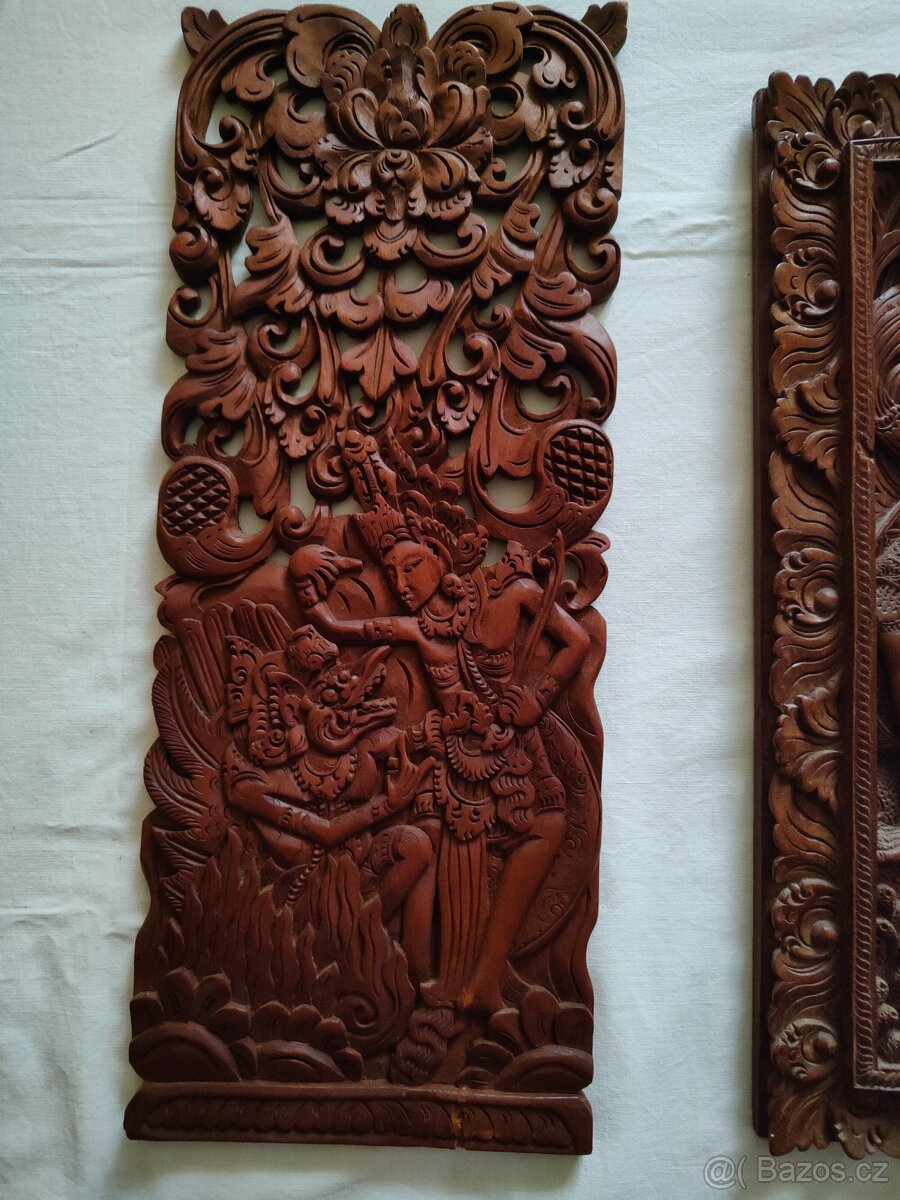 2 Drevené panely Rámájany z Bali - 7