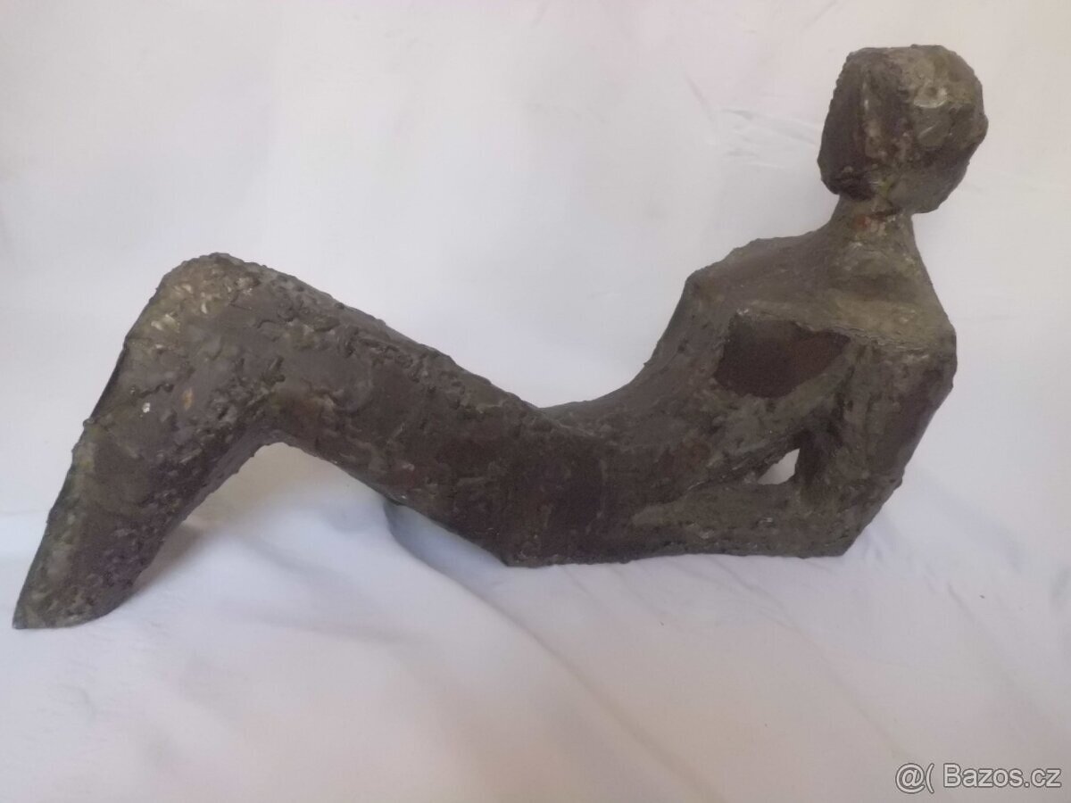 UNIKÁTNÍ Starožitná Kubistická Kovová ART Plastika - ŽENA - 7