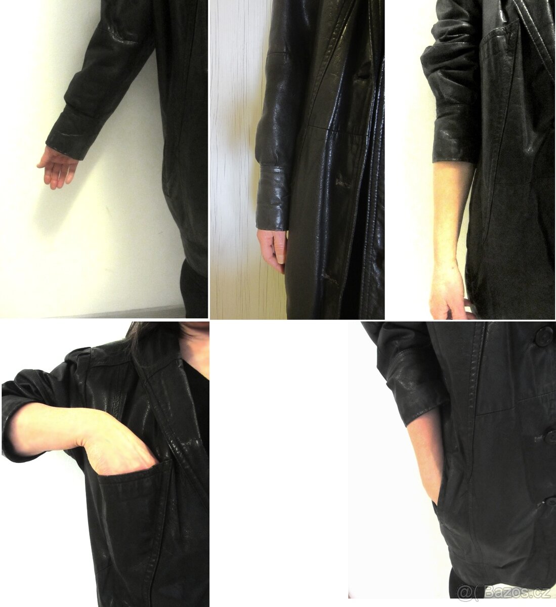 Vintage dlouhá černá kožená dámská bunda / kabát - 7