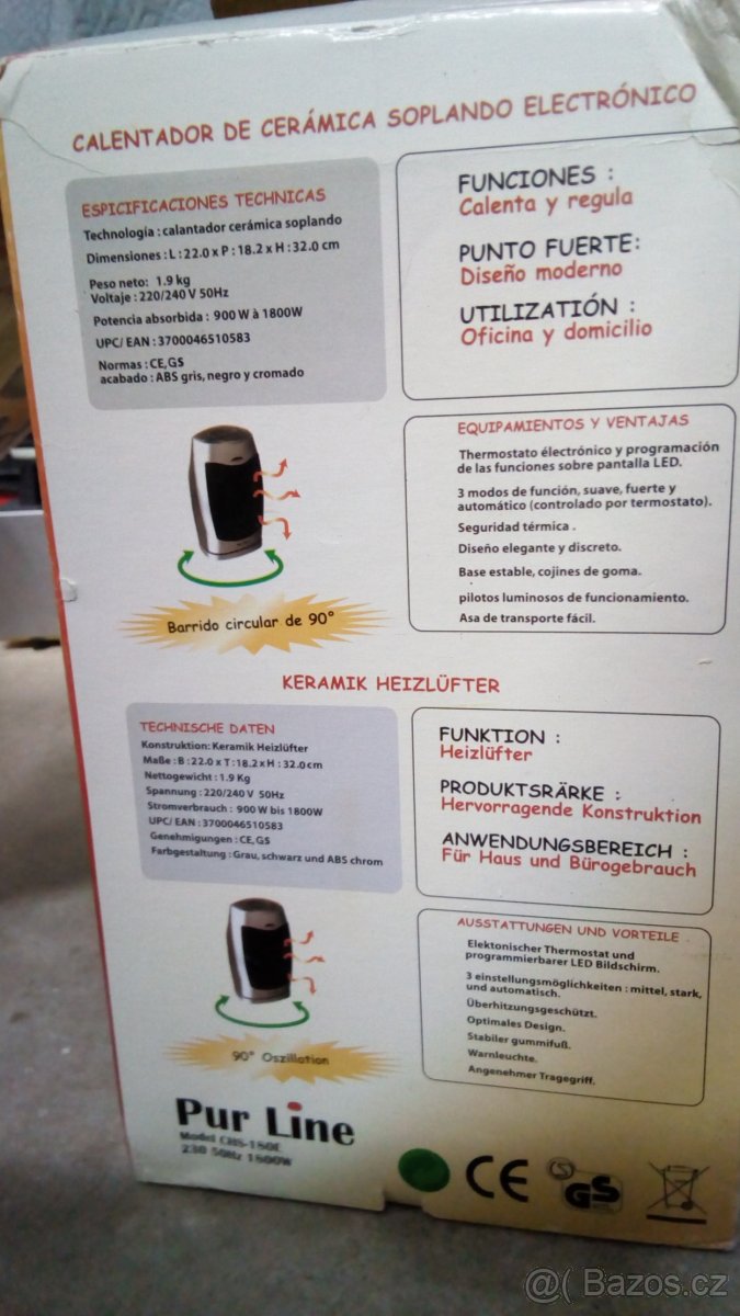 Nový, keramický topidlo - fukač 900W/1800W s termostatem. - 7