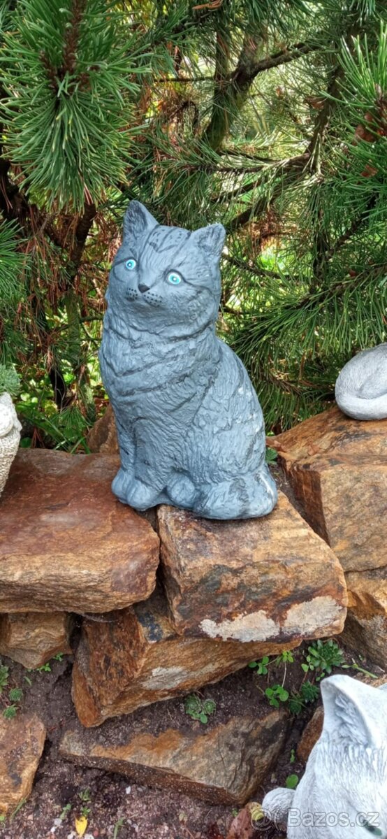 Zahradní dekorace- Sedící kočička šedá - 7