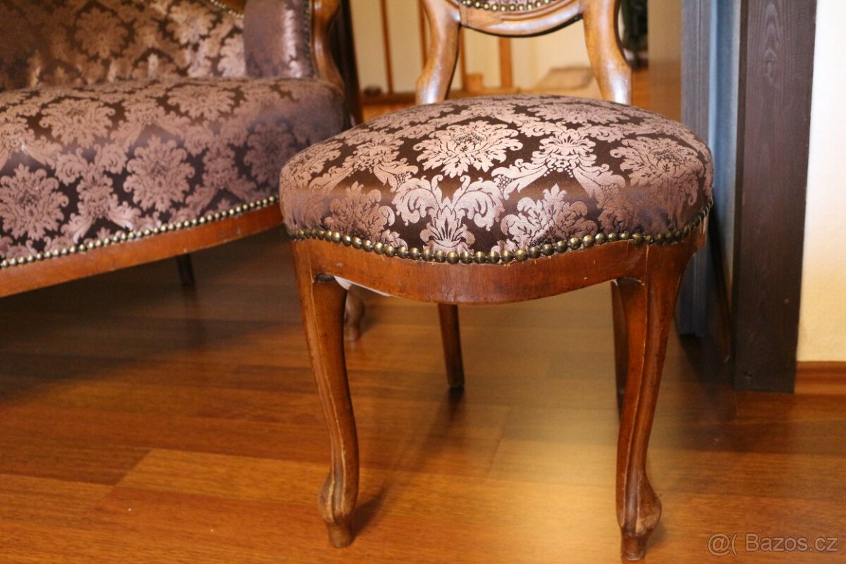 Starožitná pohovka sofa + 2 židle - 7