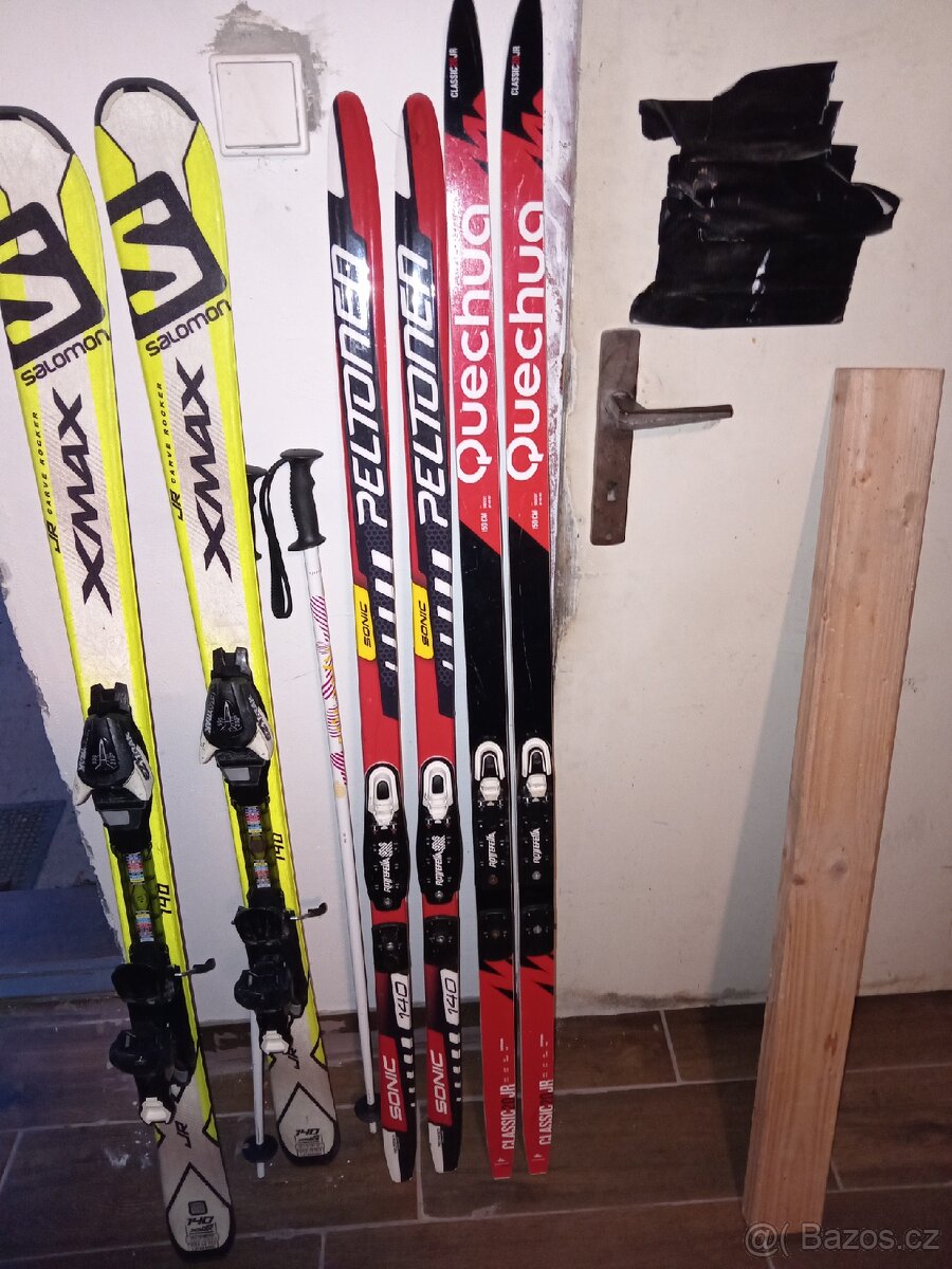 Lyže 140cm, 2x lyžáky - 7