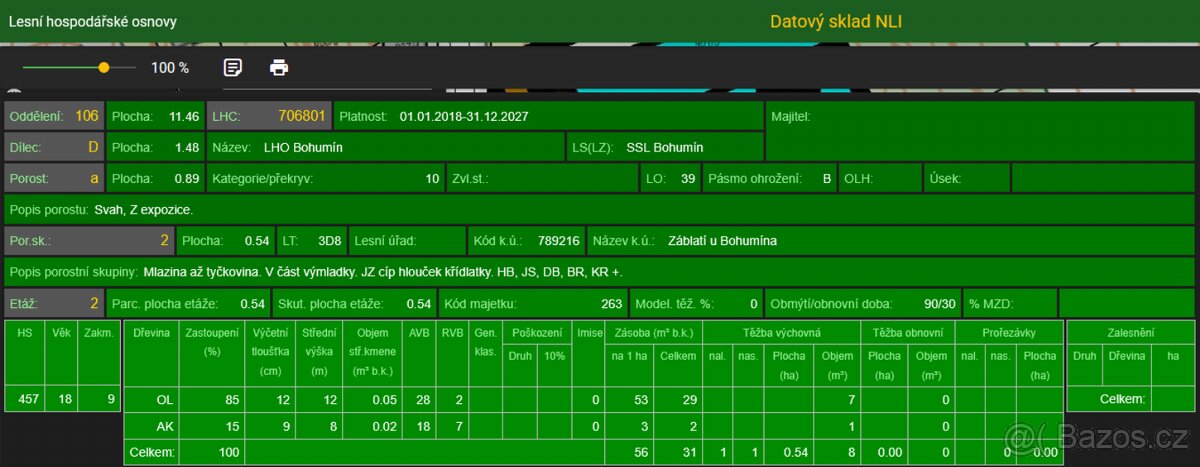 Prodám lesní pozemek v k.ú. Záblatí u Bohumína, p.č. 901/5 - 7