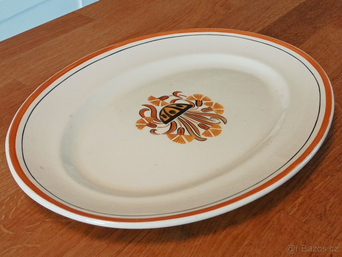 STAROŽITNÝ ART DECO SERVÍROVACÍ TALÍŘ CREIL ET MONTEREAU FRA - 7