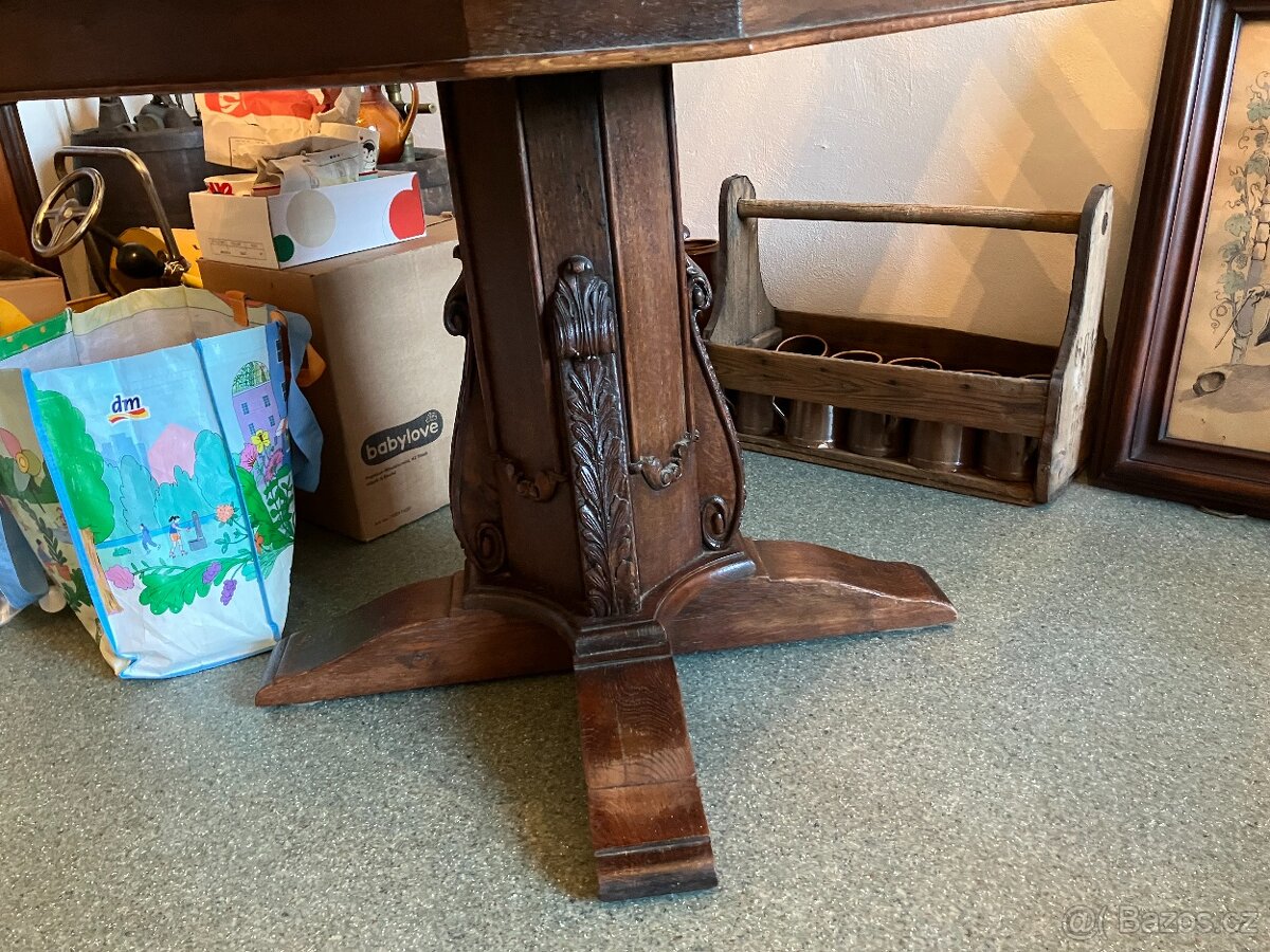 starožitná jídelní souprava stůl a 4 židle - 7