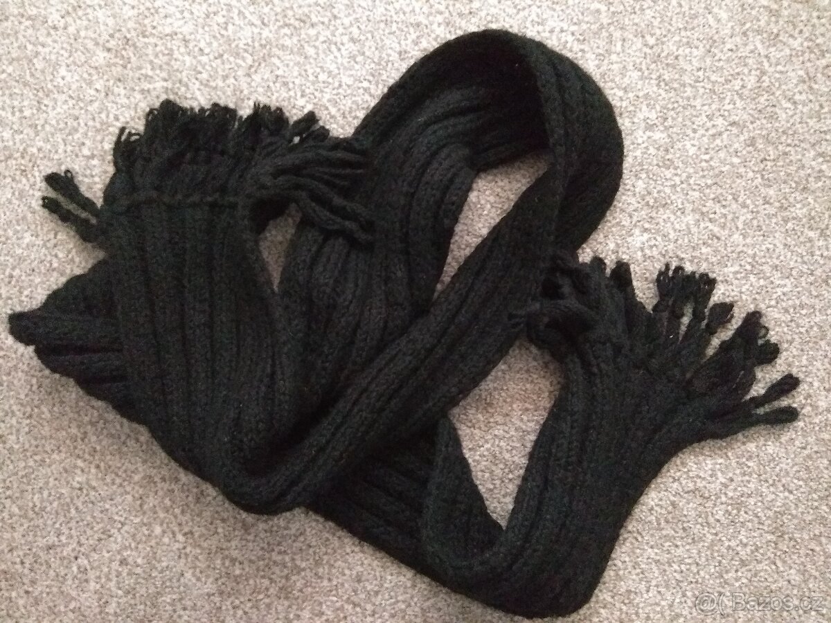 Nová dámská dlouhá zimní ručně pletená šála - tmavě černá - 7