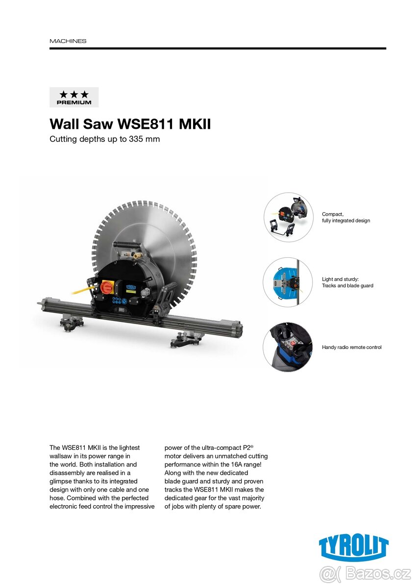 Stěnová pila TYROLIT WSE 811, řez 335 mm, 11 kW - 7