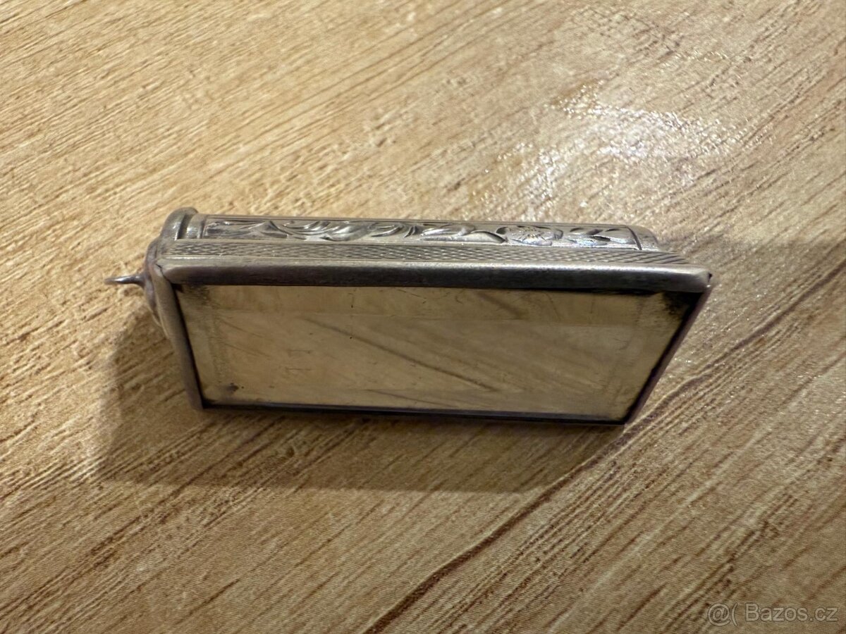 Starožitná stříbrná rtěnka se zrcátkem, punc - 7