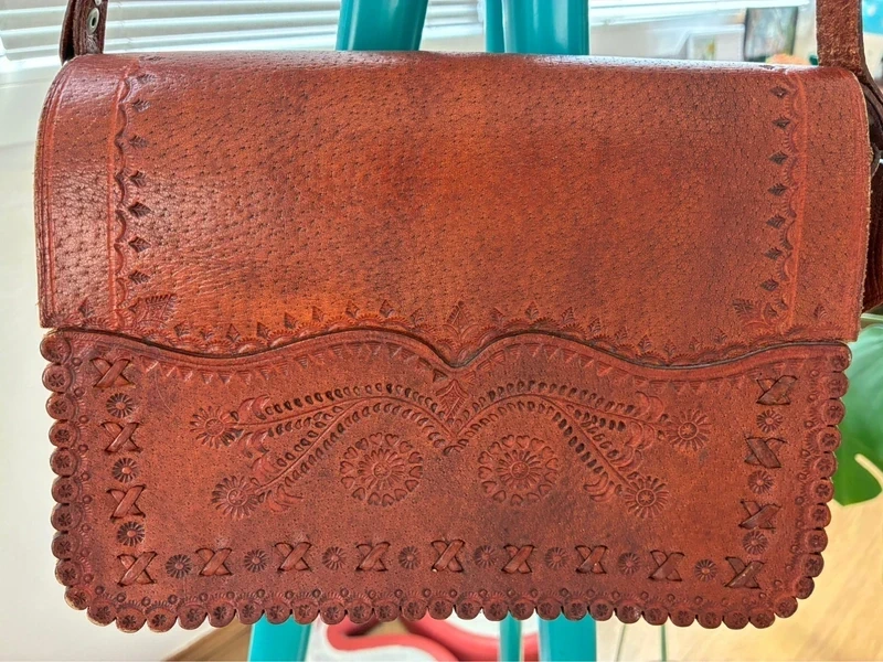 Kožená hnědá kabelka - handmade - 7