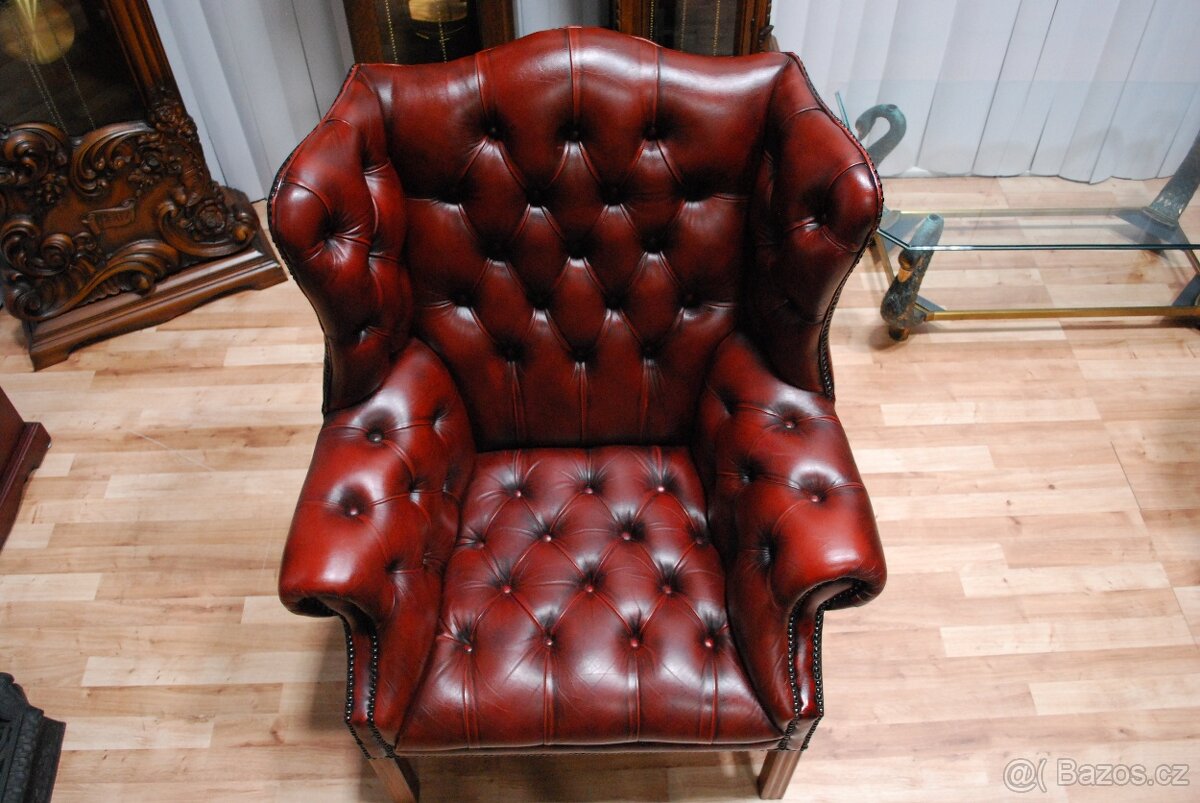 CHESTERFIELD-LEATHER-HIGH/BACK/WING CHAIR - 7
